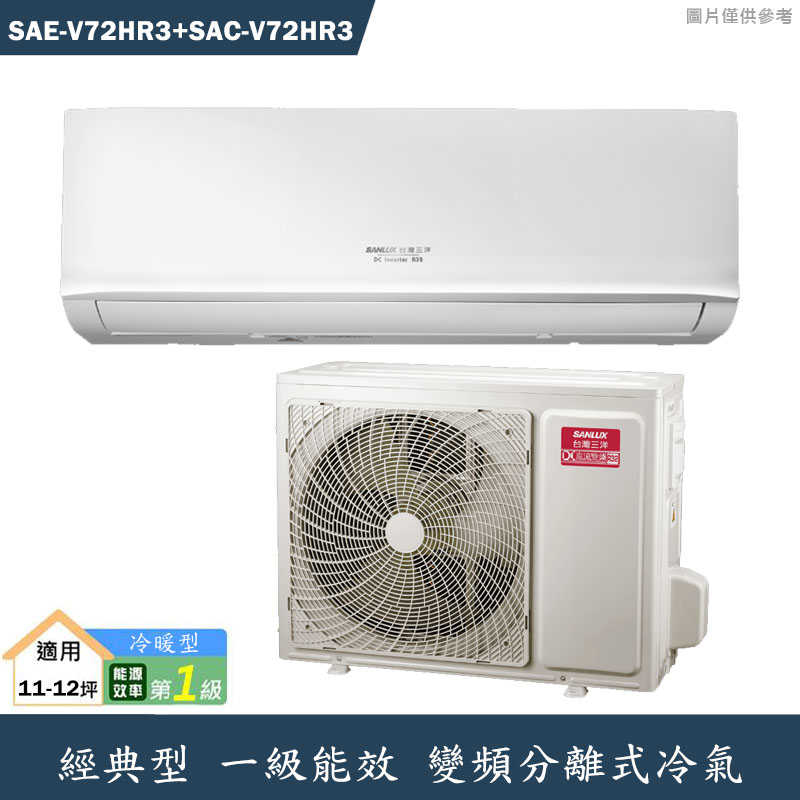 SANLUX臺灣三洋【SAE-V72HR3/SAC-V72HR3】變頻壁掛一對一分離式冷氣(冷暖型)標準安裝