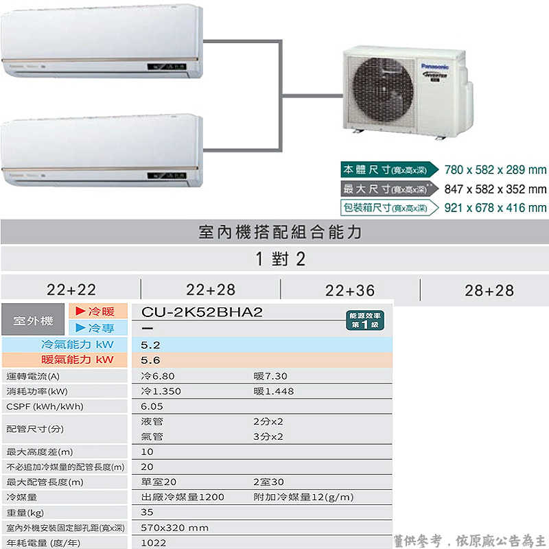 Panasonic國際【CU-2K52BHA2/CS-VX28BA2/CS-VX28BA2】一對二變頻分離式冷氣(冷暖型)(含標準安裝)