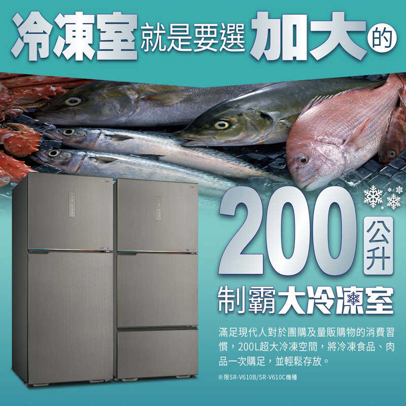 SANLUX台灣三洋【SR-V610B】606公升直流變頻雙門電冰箱1級-大冷凍庫(含標準安裝)