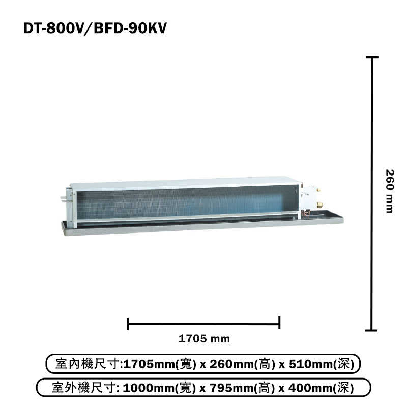 華菱【DT-800V/BFD-90KV】正壓定頻吊隱一對一分離式冷氣(冷專)(含標準安裝)