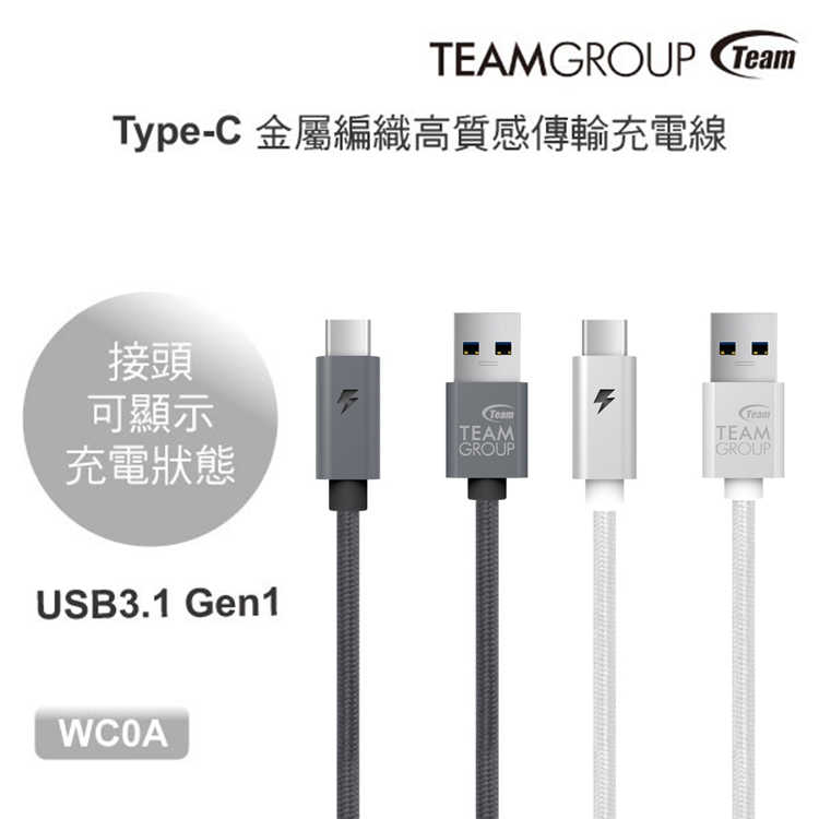 【94號鋪】十銓 TeamGroup WC0A 100cm Type-C to USB 金屬編織傳輸充電線【2色】
