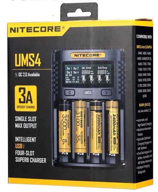 NiteCore 奈特柯爾 UMS4 智慧充電器 原裝正品 快充 USB充電 3A QC 鋰電池 18650