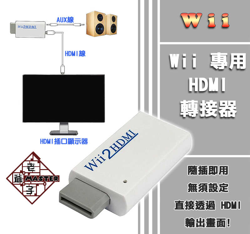 現貨 Wii 主機 專用 HDMI 轉接器 轉換器 白色 /老爺子