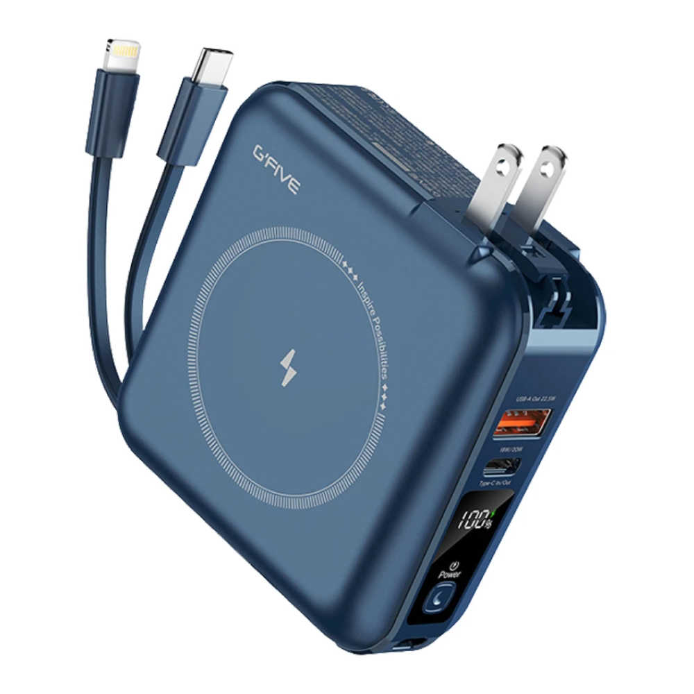 G-FIVE 基伍 GP-W10MS 勁量無線充多功能行動電源10000mAh(附AC充電+自帶線)-送收納包