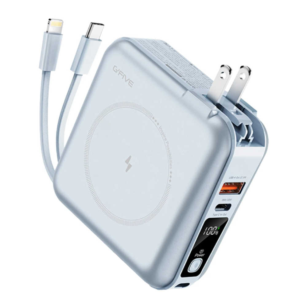 G-FIVE 基伍 GP-W10MS 勁量無線充多功能行動電源10000mAh(附AC充電+自帶線)-送收納包