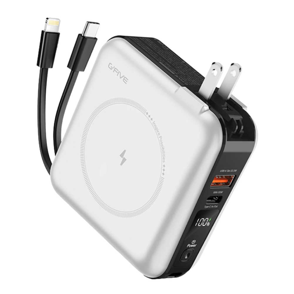 G-FIVE 基伍 GP-W10MS 勁量無線充多功能行動電源10000mAh(附AC充電+自帶線)-送收納包