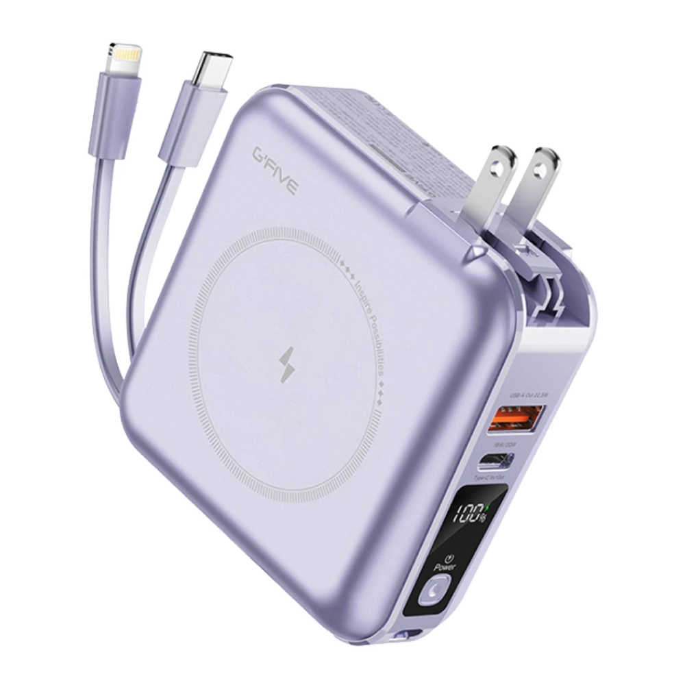 G-FIVE 基伍 GP-W10MS 勁量無線充多功能行動電源10000mAh(附AC充電+自帶線)-送收納包