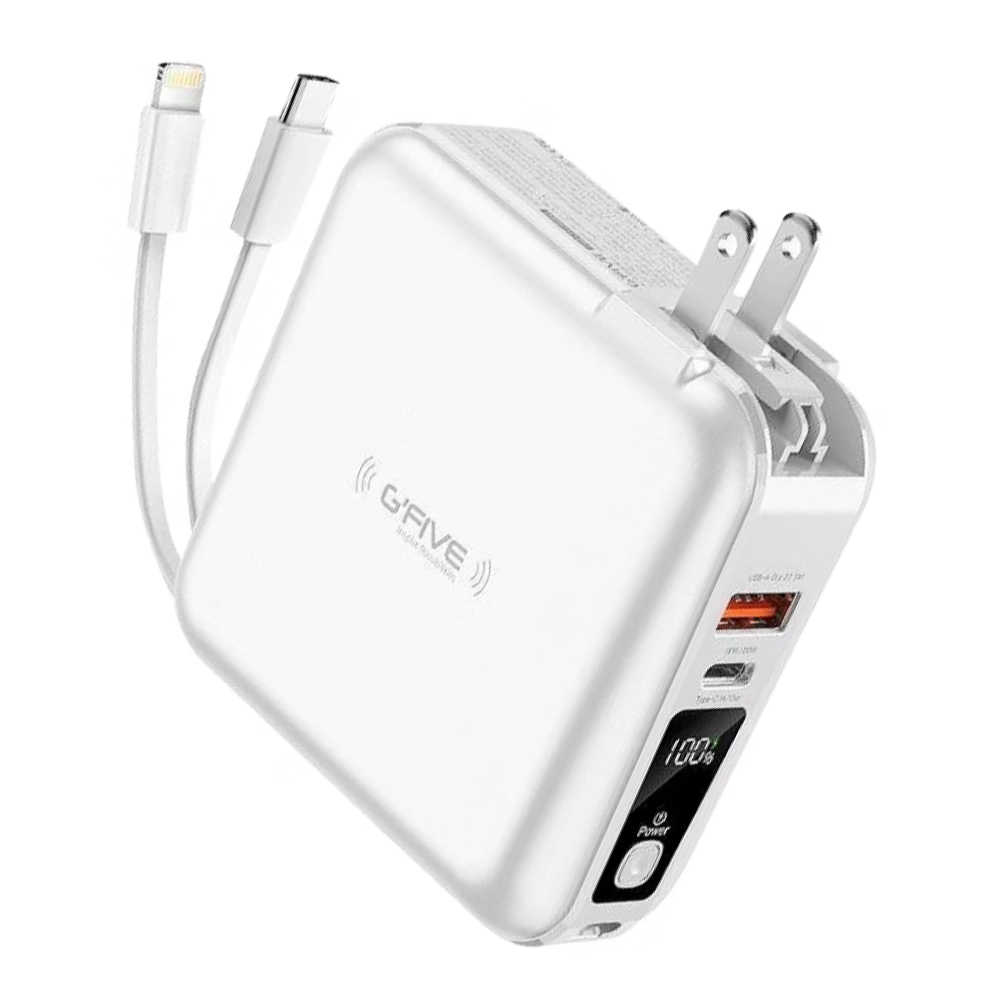 G-FIVE 基伍 GP-W10MS 勁量無線充多功能行動電源10000mAh(附AC充電+自帶線)-送收納包