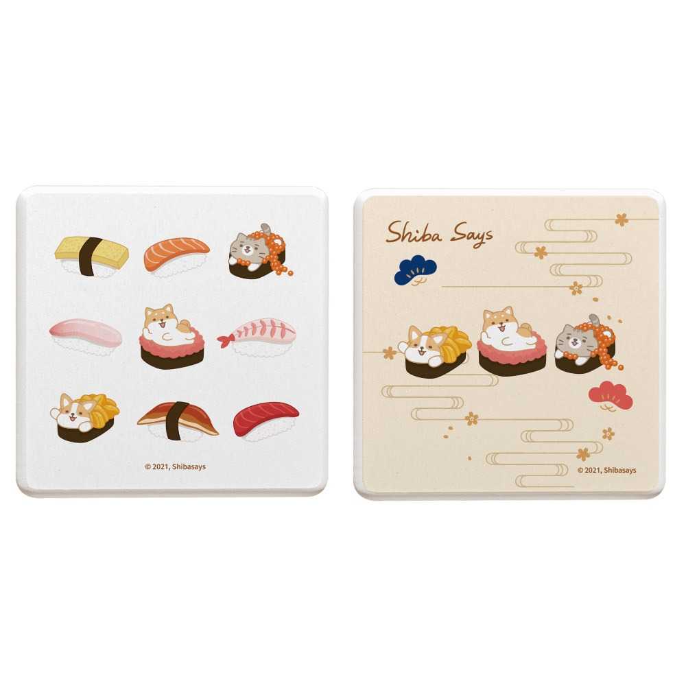 【收納王妃】Shiba Says柴語錄 和風壽司珪藻土杯墊(2入1組 大小:10x10x0.9cm)