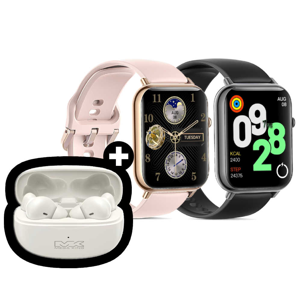 [特惠組合]MEGA KING Watch S3 智慧手錶 血氧偵測+ T18Lite 真無線藍牙耳機奶油白 神腦生活