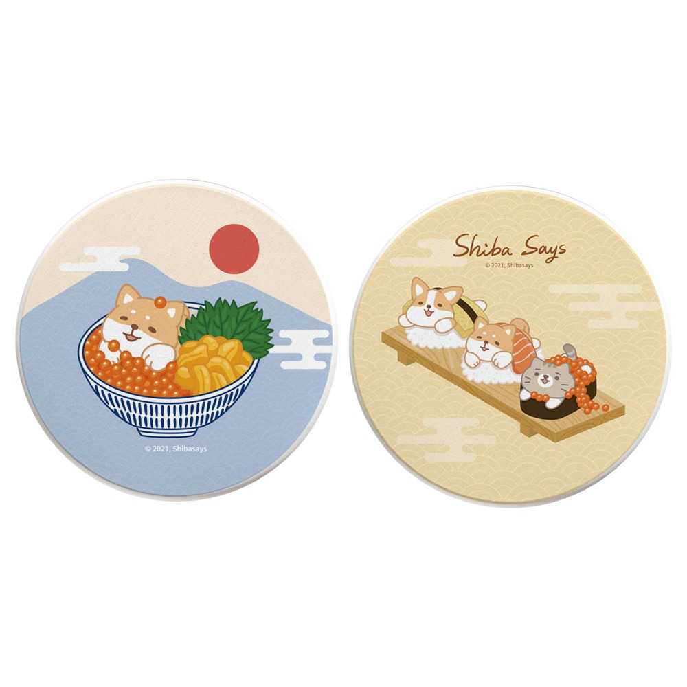 【收納王妃】Shiba Says柴語錄 和風壽司珪藻土杯墊(2入1組 大小:10x10x0.9cm)