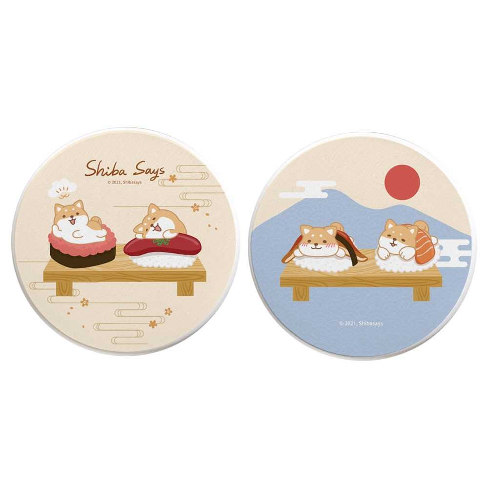 【收納王妃】Shiba Says柴語錄 和風壽司珪藻土杯墊(2入1組 大小:10x10x0.9cm)