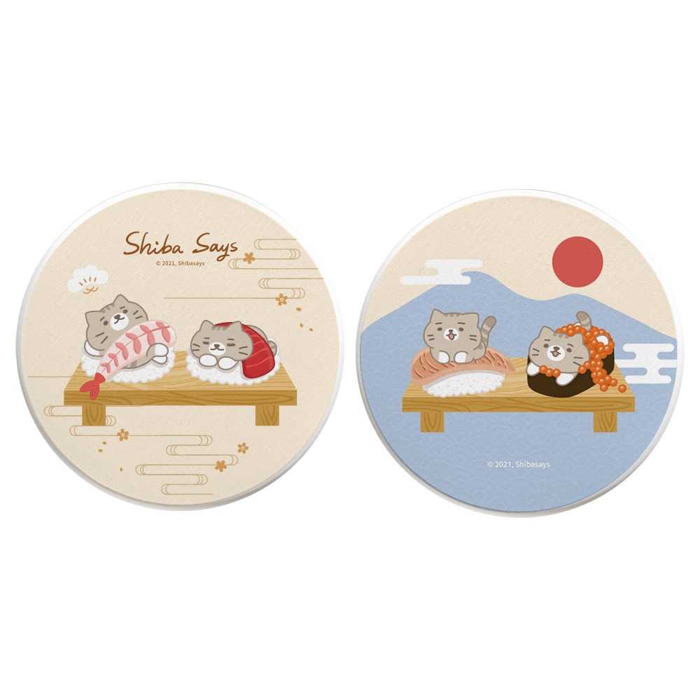 【收納王妃】Shiba Says柴語錄 和風壽司珪藻土杯墊(2入1組 大小:10x10x0.9cm)