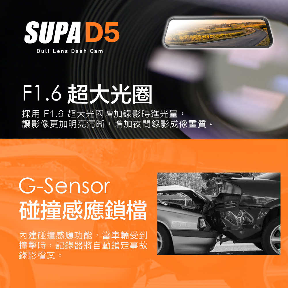 SUPA速霸D5 超大廣角星光級夜視觸控電子流媒體後視鏡行車記錄器