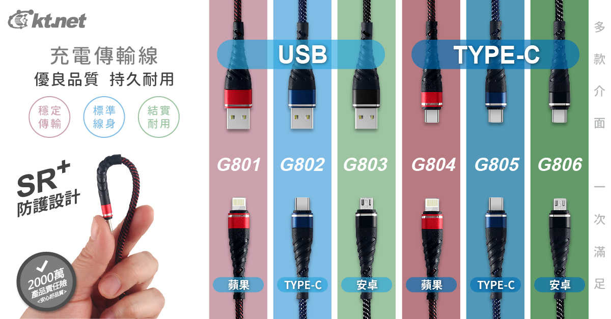 G80系列-TYPEC-蘋果/TYPEC/安卓強化插拔旋風線1M