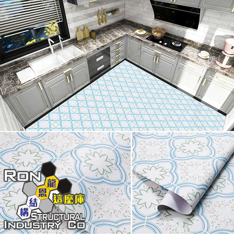 DIY 自黏式地板貼 耐磨 耐刮 防水 60 CM X 100 CM 圓角綠花【加厚防水耐磨】