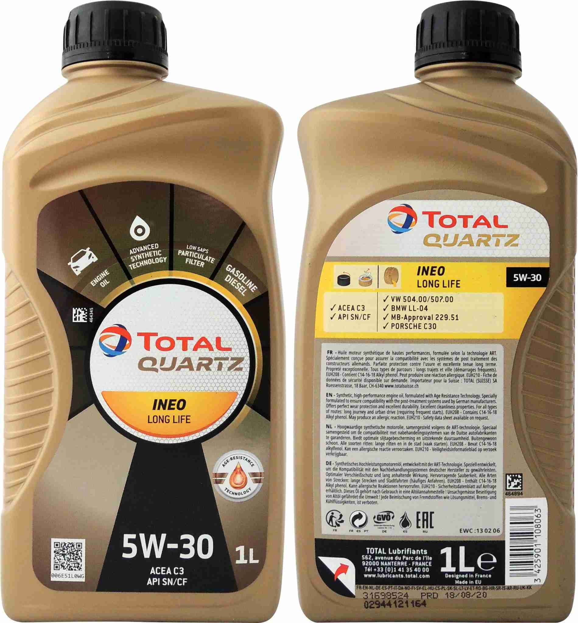 【車百購】 道達爾 TOTAL QUARTZ INEO LONGLIFE 5W30 長效全合成機油 汽柴油引擎機油