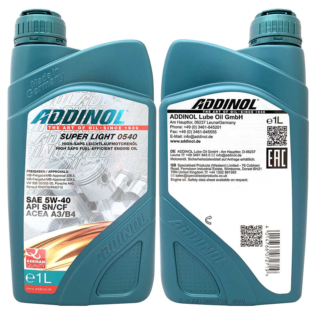 【車百購】 ADDINOL SUPER LIGHT 5W40 全合成機油 引擎機油