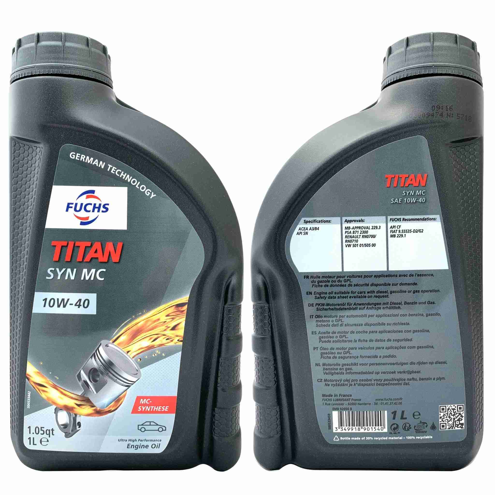 【車百購】 Fuchs TITAN SYN MC 10W40 高效合成引擎機油 汽車機油