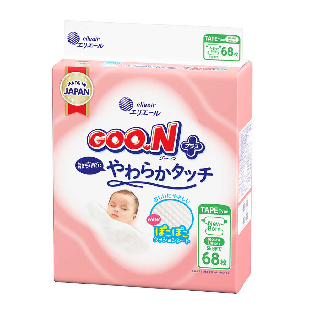 【日本大王GOO.N】境內版柔觸肌-黏貼型NB(68片x4串/箱)