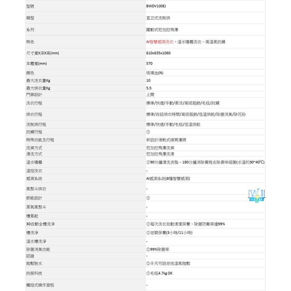 現貨【獨家折扣碼】HITACHI 日立 BWDV100EJ 日本製 10kg 洗衣機 BW-DV100EJ 洗脫烘洗衣機