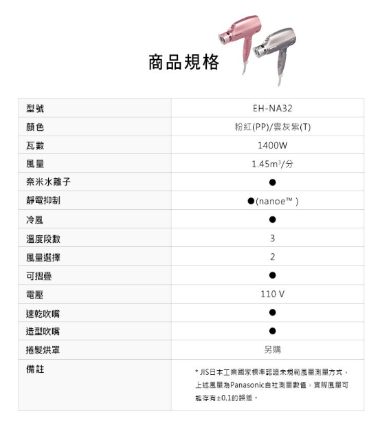 ★公司貨【原廠保固】Panasonic 國際 EH-NA32 奈米水離子保濕吹風機 EHNA32 吹風機