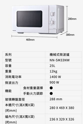 原廠保固【暐竣電器】Panasonic 國際牌 NNSM33NW 25公升 機械式微波爐 NN-SM33NW 微波爐