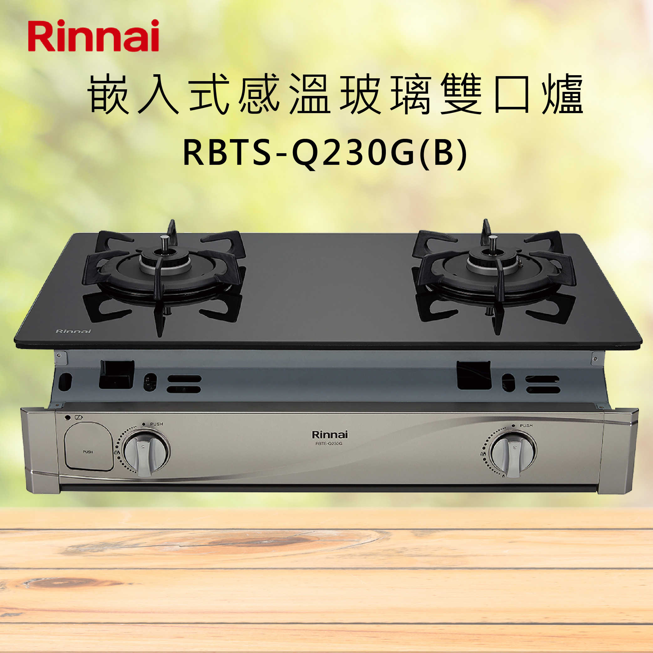 Rinnai林內【RBTS-Q230G(B)】嵌入式感溫玻璃雙口爐 北北基安裝