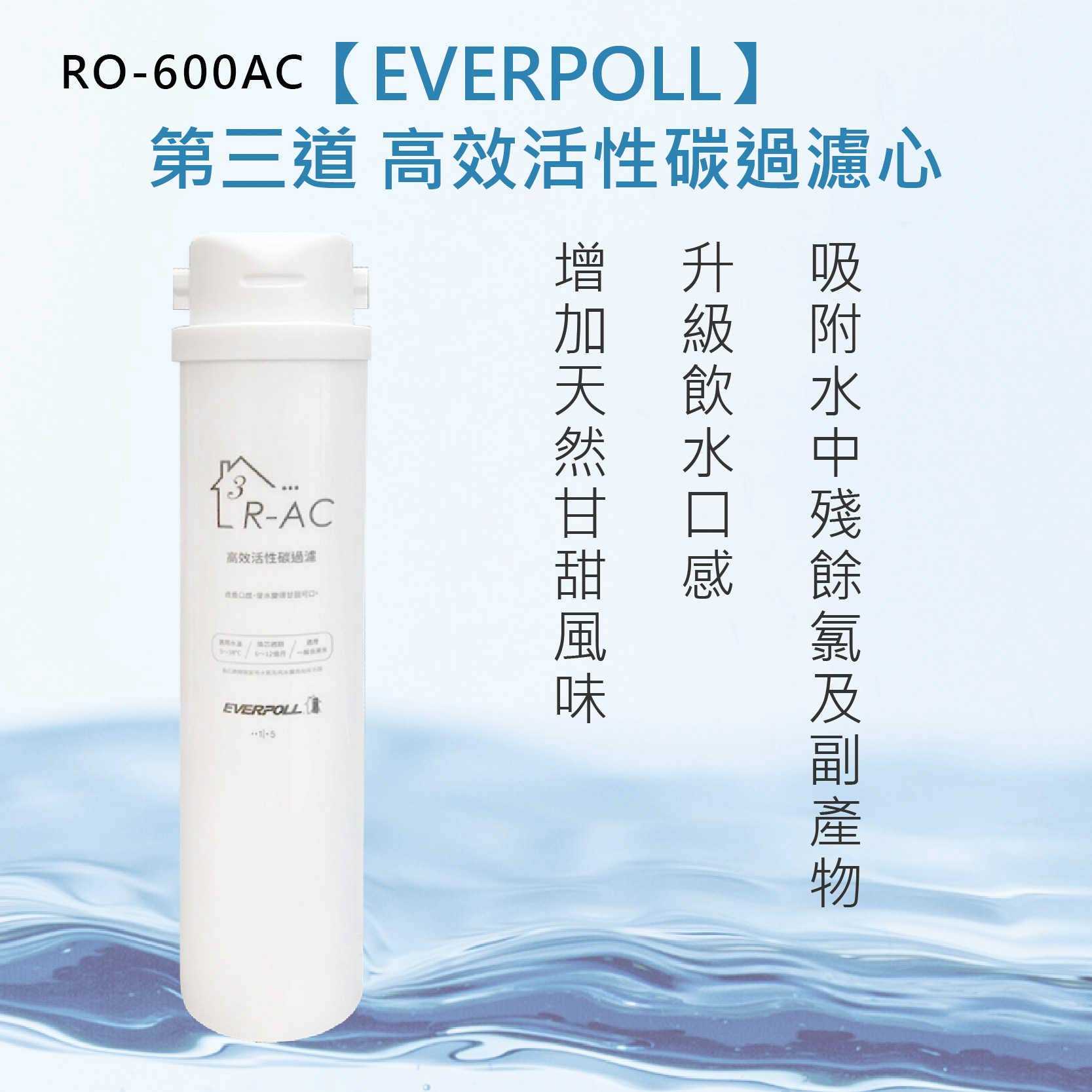 【EVERPOLL】RO濾心 【RO-600AC】 RO逆滲透 直輸機 專用第三道濾心高效活性碳過濾心 淨水