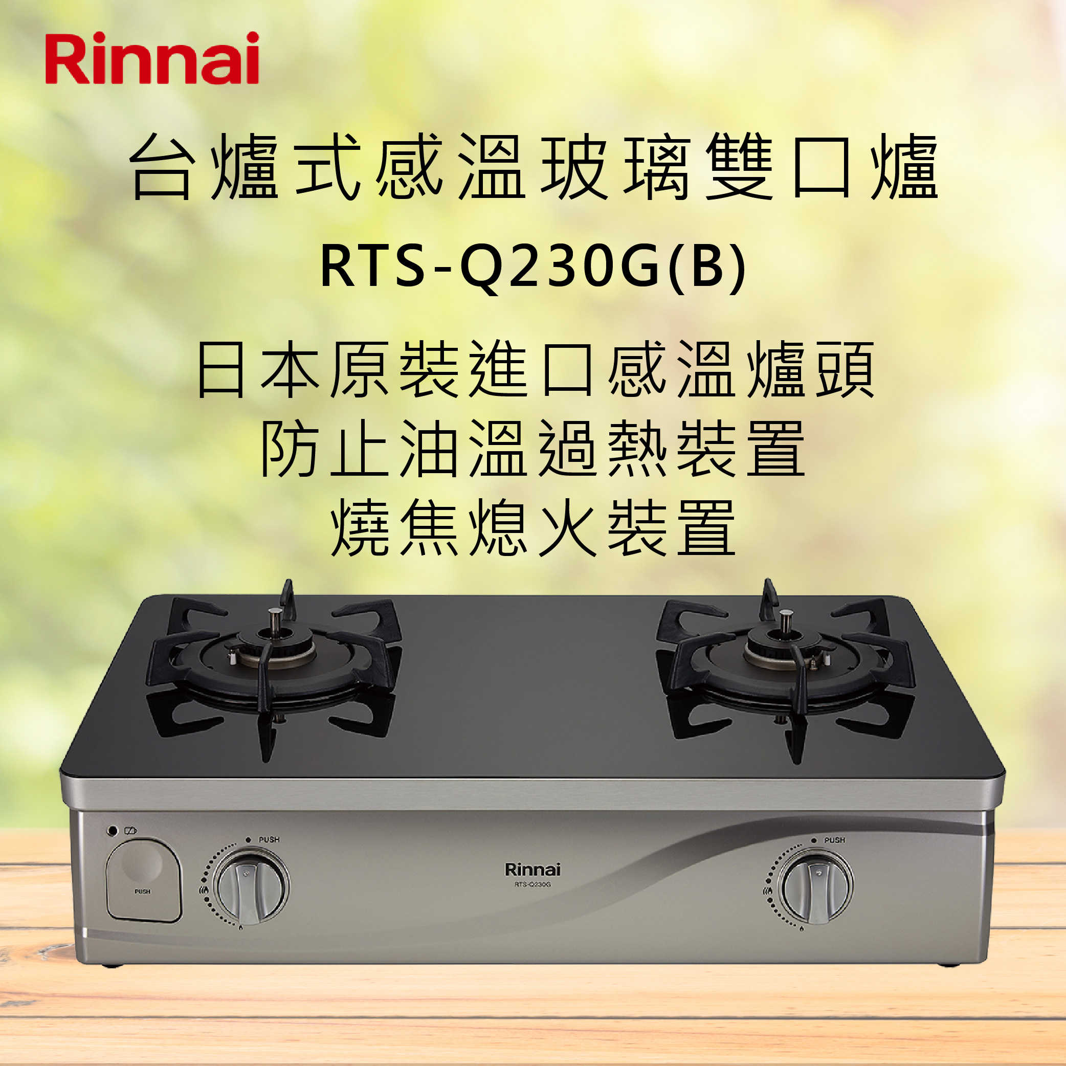 Rinnai 林內【RTS-Q230G(B)】台爐式感溫玻璃雙口爐 北北基安裝