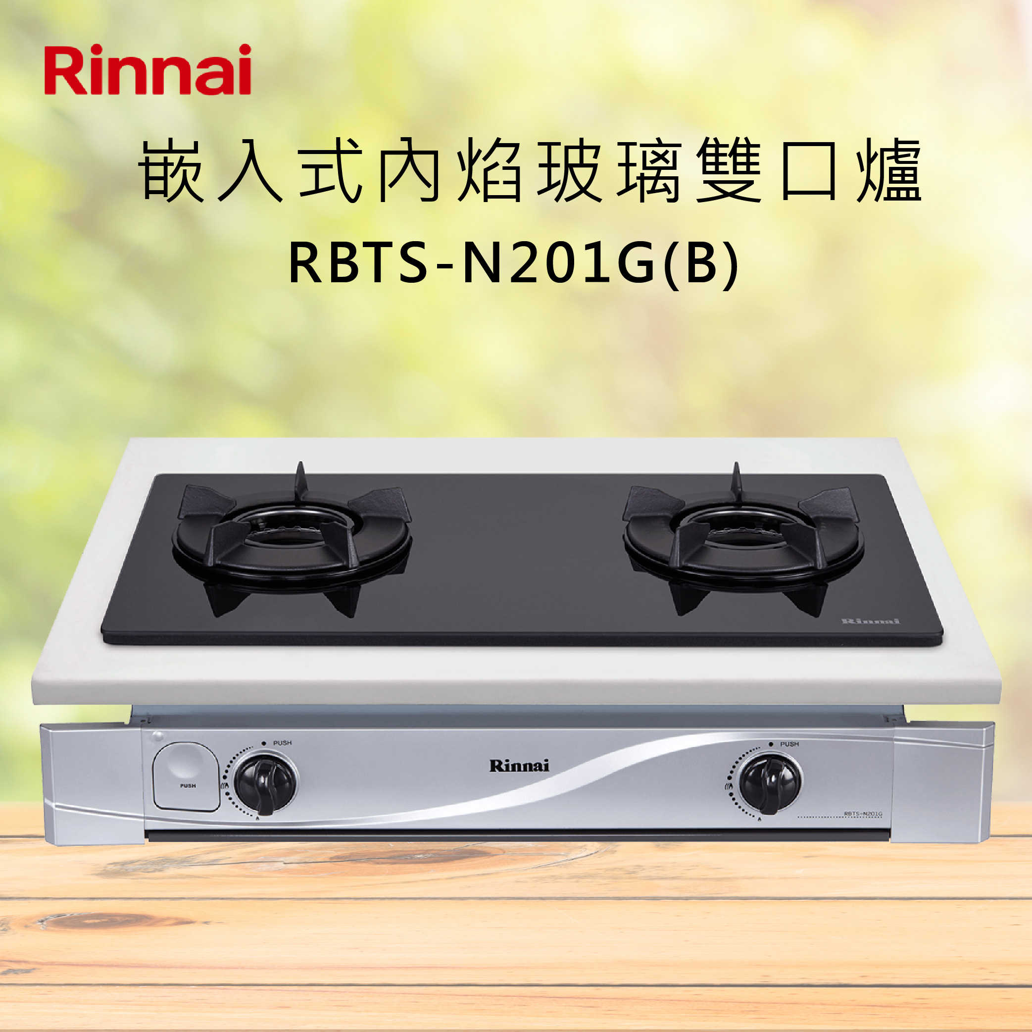 Rinnai林內【RBTS-N201G(B)】嵌入式內焰玻璃雙口爐 北北基安裝