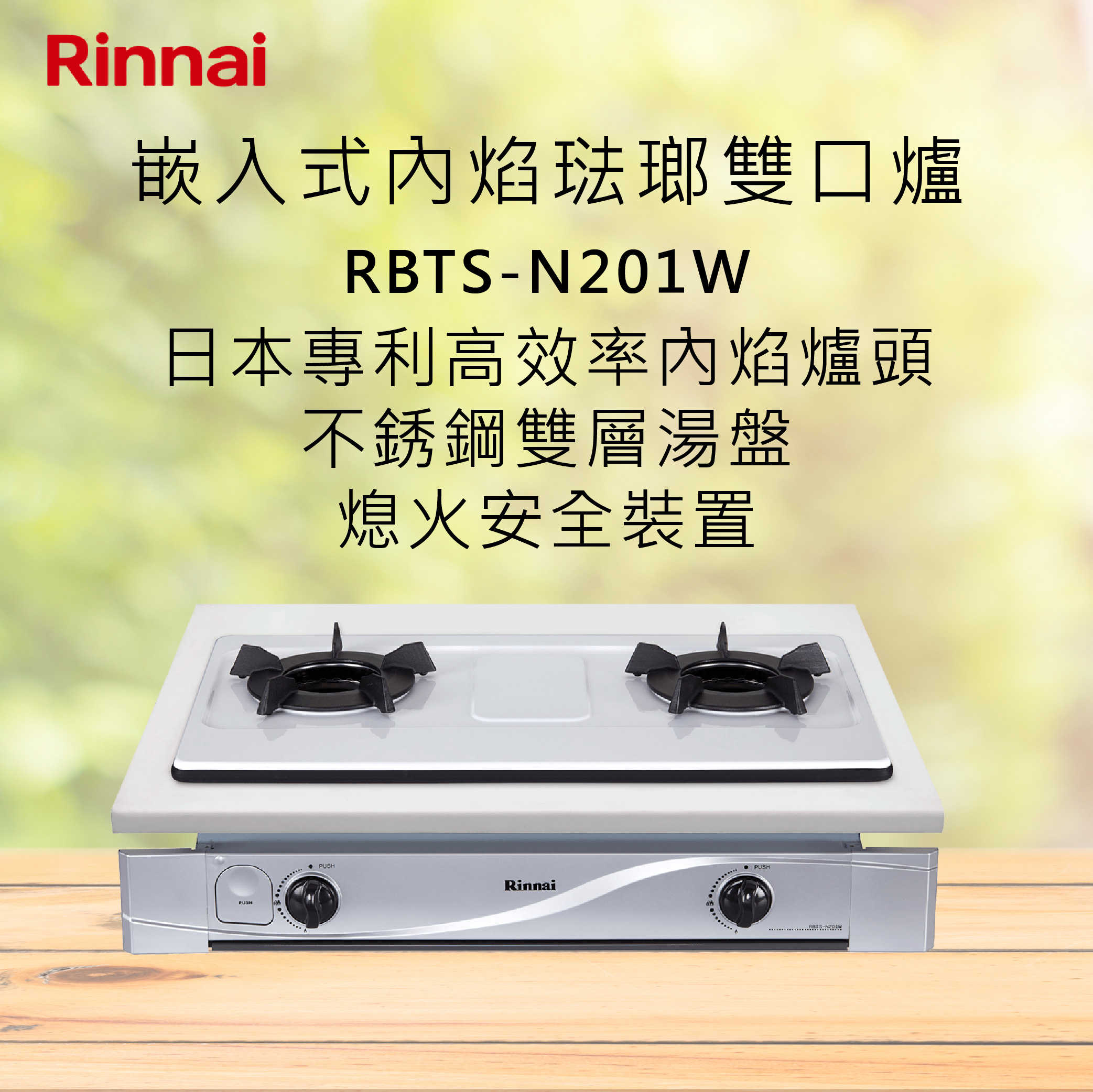 Rinnai 林內【RBTS-N201W】嵌入式內焰琺瑯雙口爐 北北基安裝