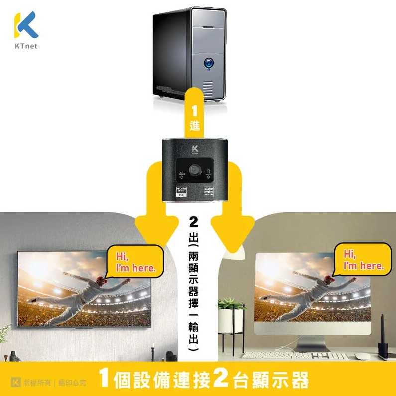 新莊民安《鋁製 含稅》KT.net 廣鐸 HDMI2.0版 1進2出 2進1出雙向切換器 4K60hz HD2112P