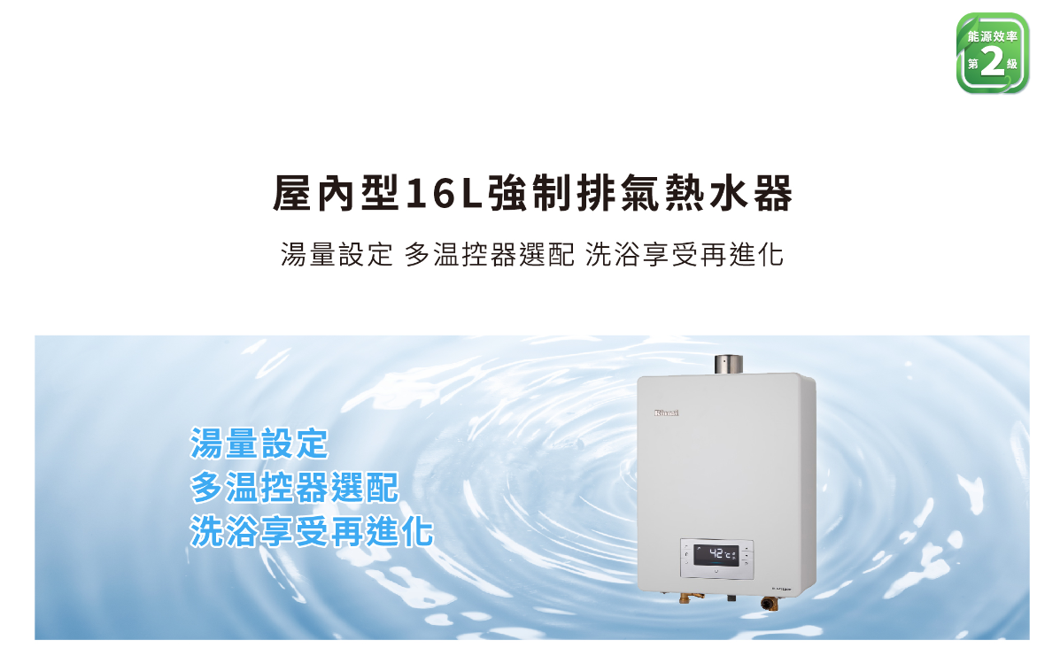 【樂昂客】(全省含安裝) RINNAI 林內 RUA-C1620WF 屋內型 16L 強制排氣 熱水器 三段火排