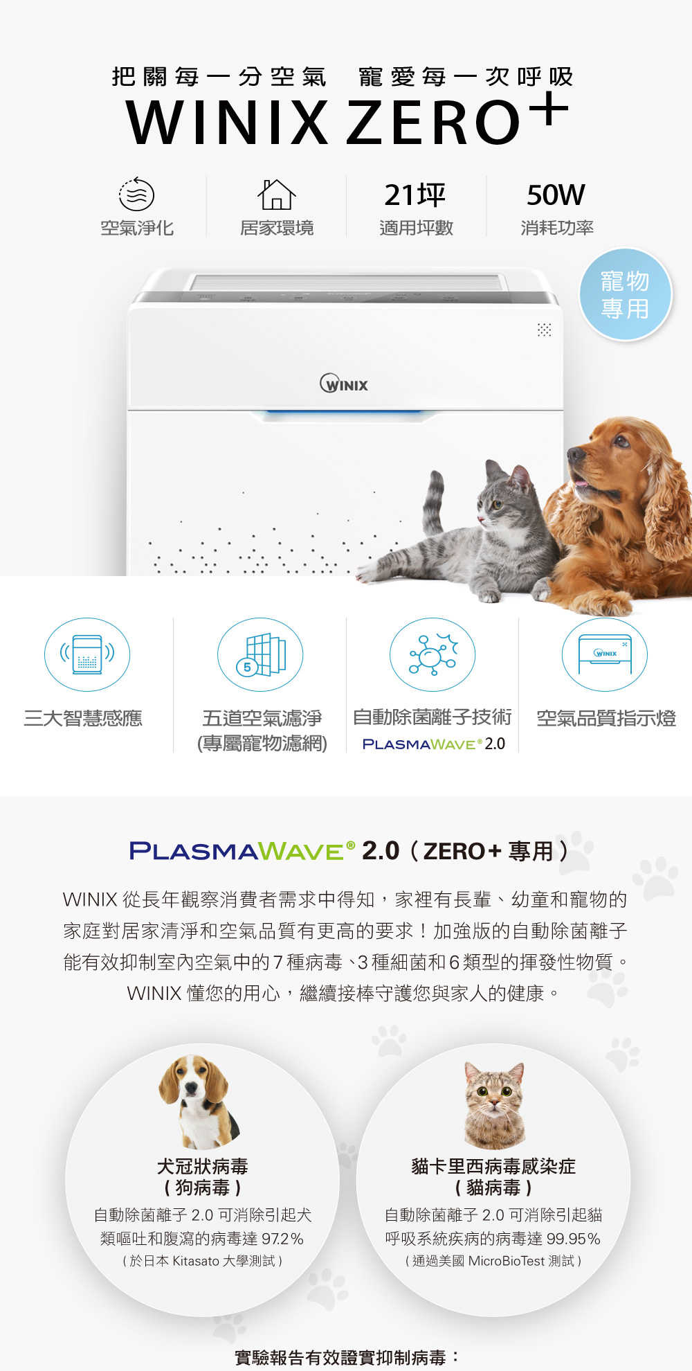 【樂昂客】限量加送原廠GU寵物專用濾網 WINIX ZERO+ 空氣清淨機 自動除菌離子 21坪