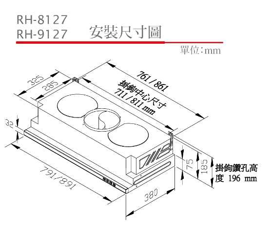 【樂昂客】(全省含安裝) RINNAI 林內 RH-8127 隱藏式 超薄設計 電熱除油 排油煙機 80CM
