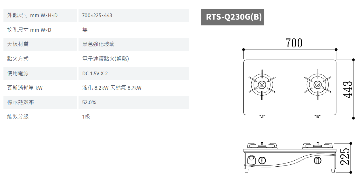 【樂昂客】全省含安裝) RINNAI 林內 RTS-Q230G(B) 台爐式 感溫玻璃雙口爐 感應爐