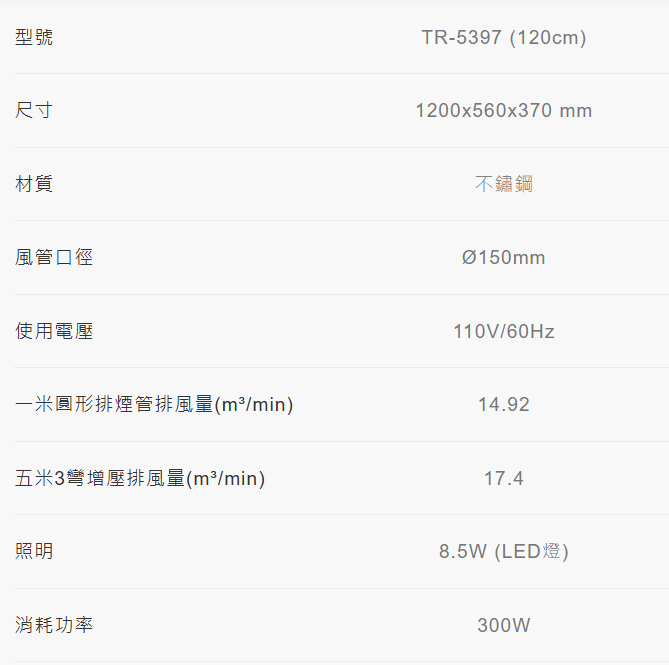 【樂昂客】(送基本安裝) 莊頭北 TR-5397 直吸式斜背排油煙機 Turbo增壓 整機不鏽鋼