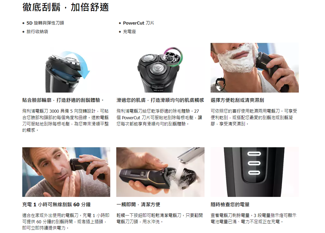 【樂昂客】保固到113/12/31 PHILIPS 飛利浦 SHAVER 3000系列 S3333 乾濕兩用電鬍刀