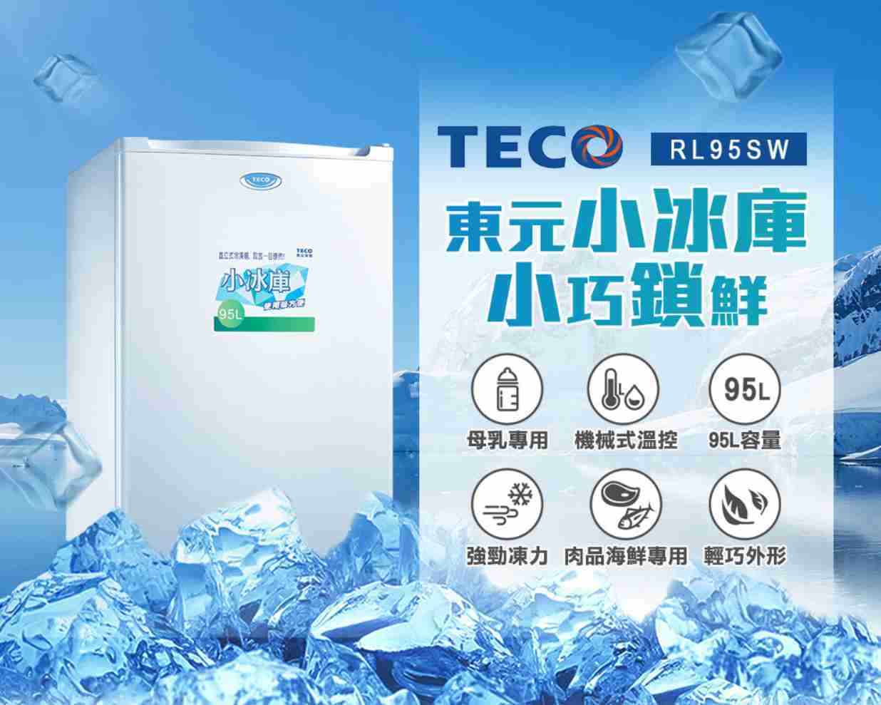 【樂昂客】含基本安裝  TECO 東元 RL95SW 95L 直立式冷凍櫃 急速冷凍 多段式控溫 母乳專用