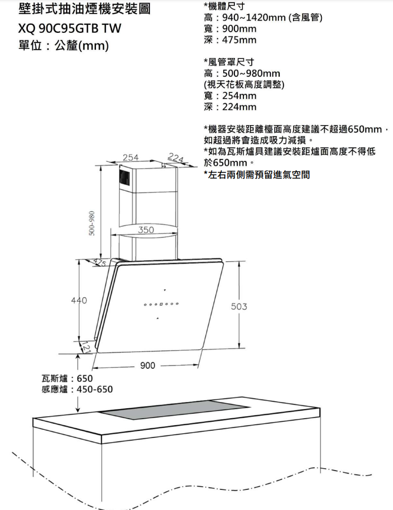 【樂昂客】免運 Amica 波蘭原裝 XQ-90C95GTB TW 壁掛式手勢控制抽油煙機 除油煙機 排油煙