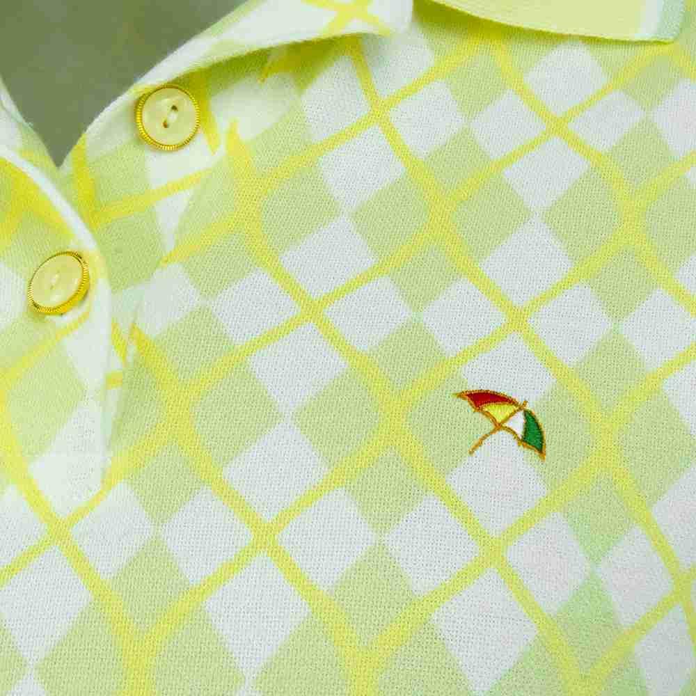 美國Arnold Palmer雨傘牌青色菱格透氣高爾夫長袖 POLO衫