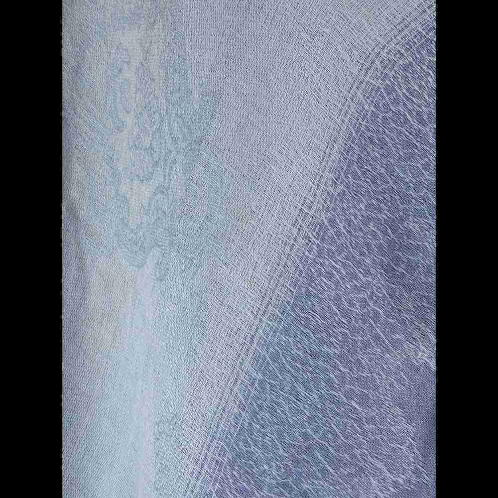 PASHMINA綿羊絨70%PASHMINA羊毛藍色漸層花朵織花流蘇圍巾