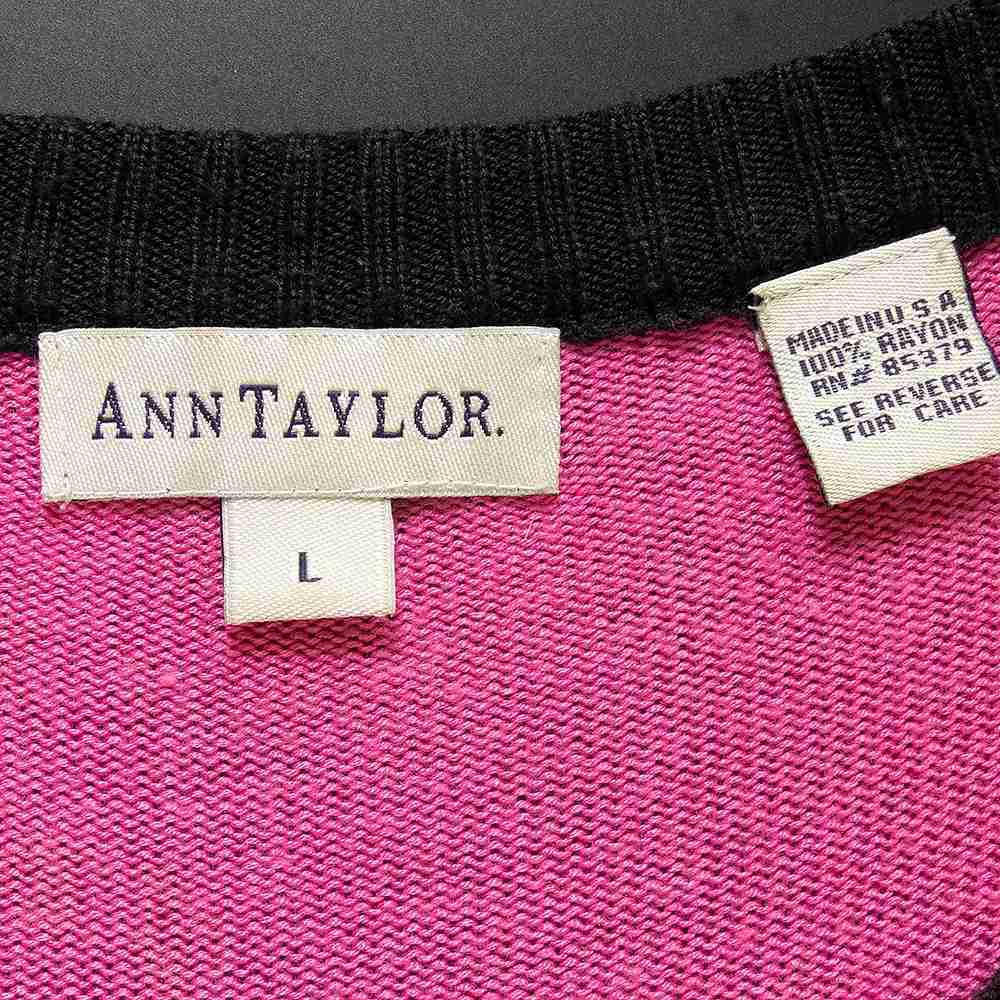 美國品牌Ann Taylor桃紅色條紋短袖針織衫 L號 美國製
