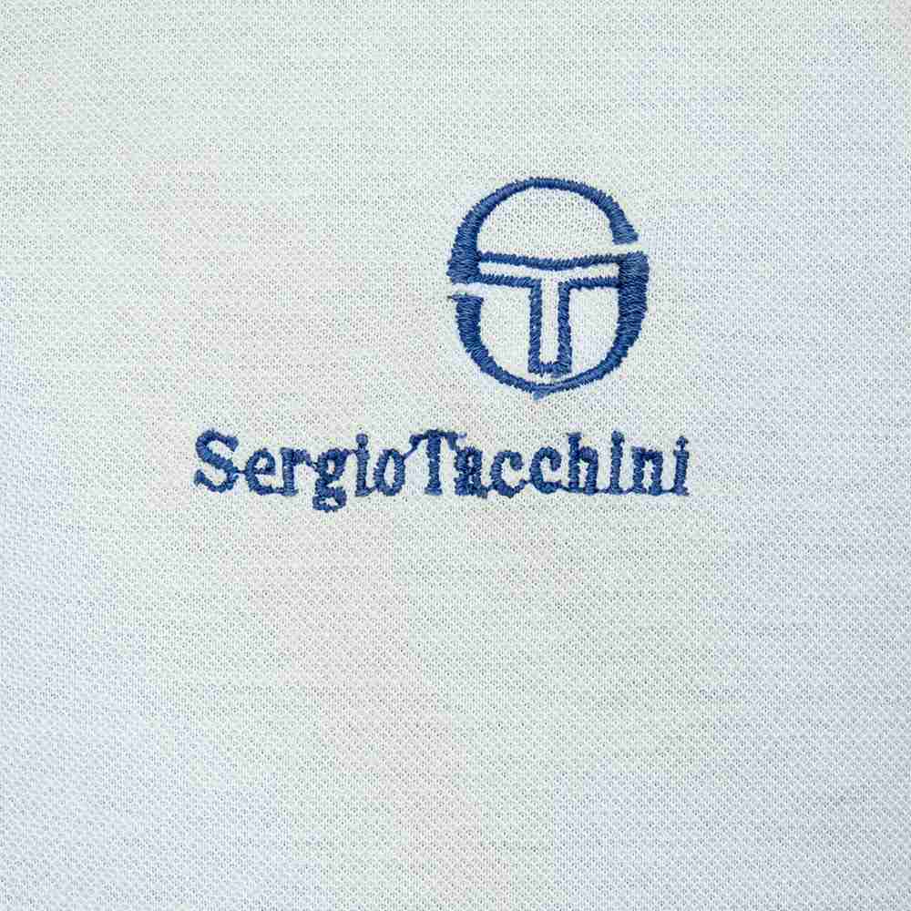 義大利品牌Sergio Tacchini白色細格紋拼接剪裁網球短袖POLO衫 義大利製