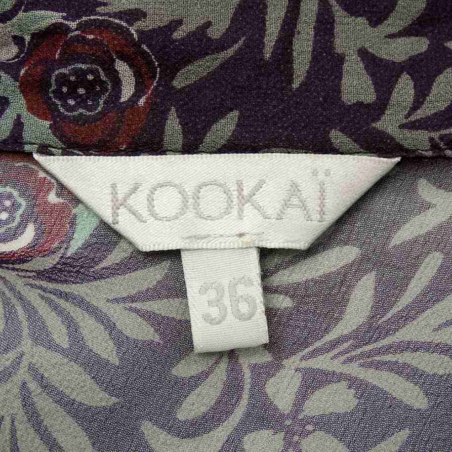 法國知名品牌KOOKAI純蠶絲松葉牡丹花邊有領繫帶短袖上衣 36號