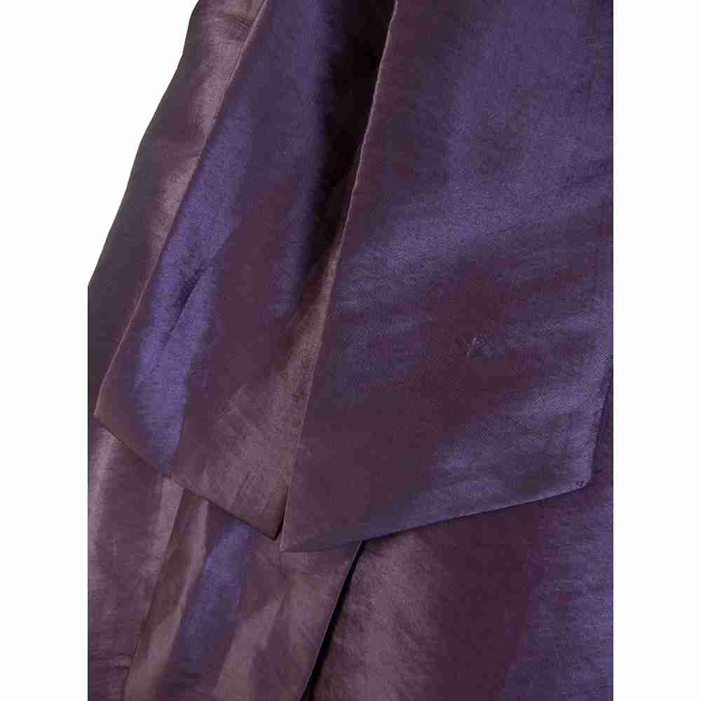 義大利品牌Zinco葡萄紫色緞面抓褶繫帶蝴蝶結V領無袖洋裝 禮服 義大利製