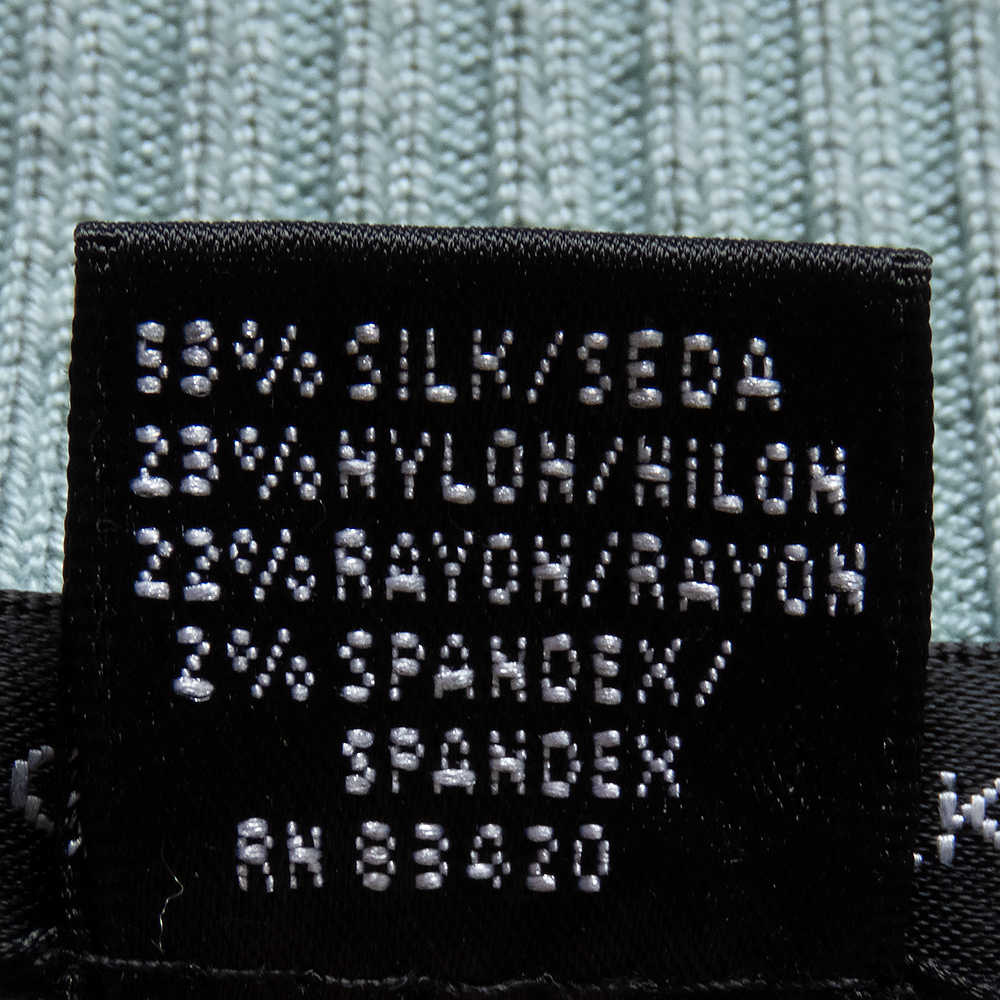 美國品牌August Silk青色條紋羅紋蠶絲長袖針織衫  XL號