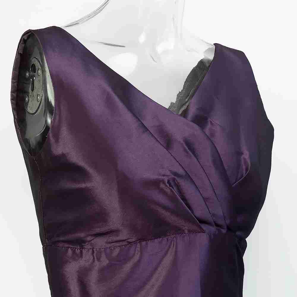 義大利品牌Zinco葡萄紫色緞面抓褶繫帶蝴蝶結V領無袖洋裝 禮服 義大利製