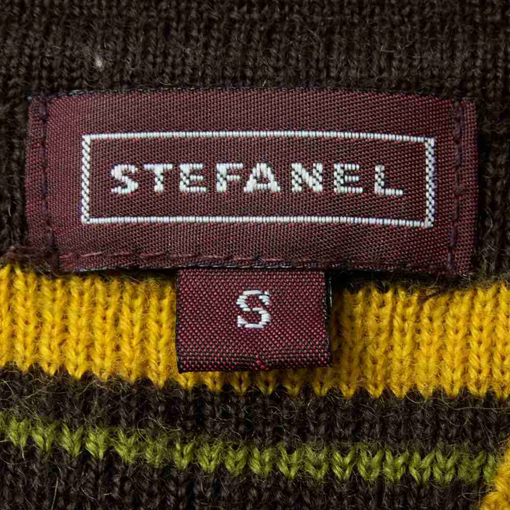 義大利時尚品牌STEFANEL巧克力色羊毛條紋有領長袖毛衣